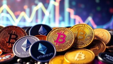 مجموعة من العملات الرقمية على خلفية مستقبلية